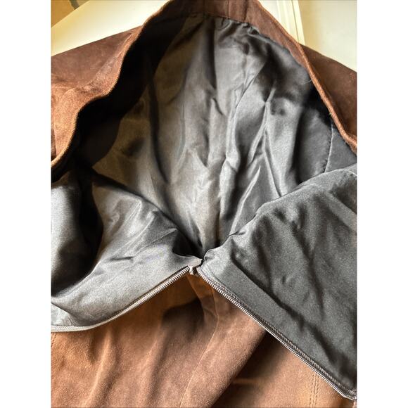 VTG douglas hannant Brown suede Skirt ruffle hem lined zipper sz 8 - Picture 10 of 10